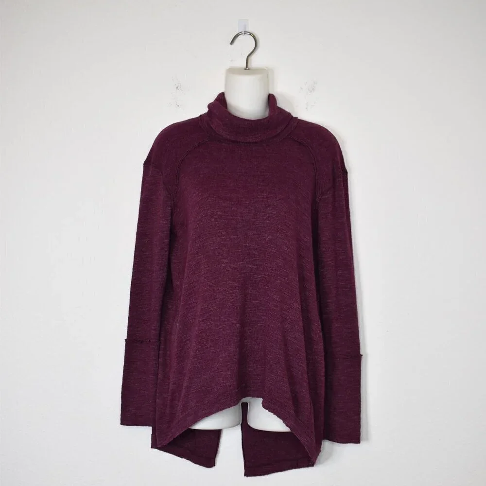 We The Free Top Turtleneck Sz S Slit Back Relaxed Fit Baselayer Boho Langelook